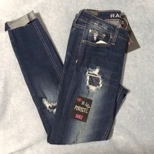 Juniors Rampage dark wash distressed skinny jeans
